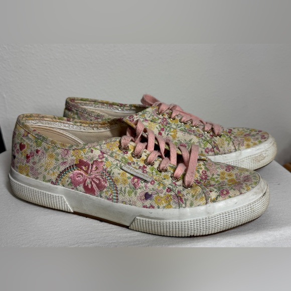 LoveShackFancy X Superga Floral Hibiscus Embroidered Lace Up Pink Sneakers 8 - Picture 1 of 16